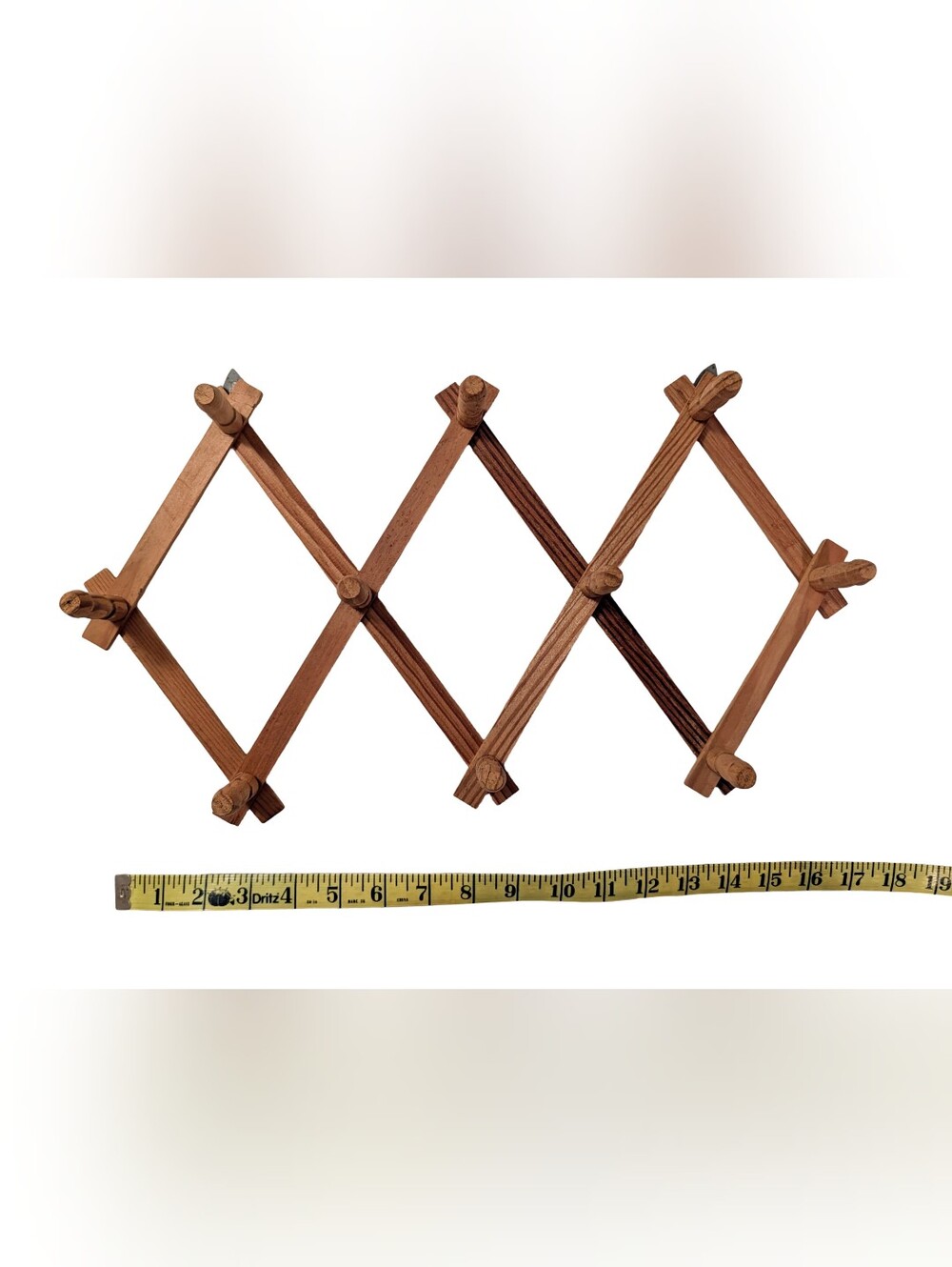 Vintage Wood 10 Peg Expandable Accordion Wall Hanger Rack